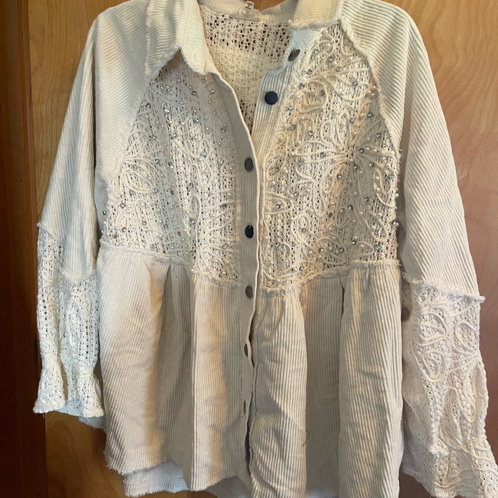 POL Cream Lace Women's Top